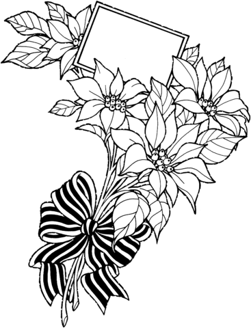 Christmas Flower Bouquet With Greeting Card Coloring Page